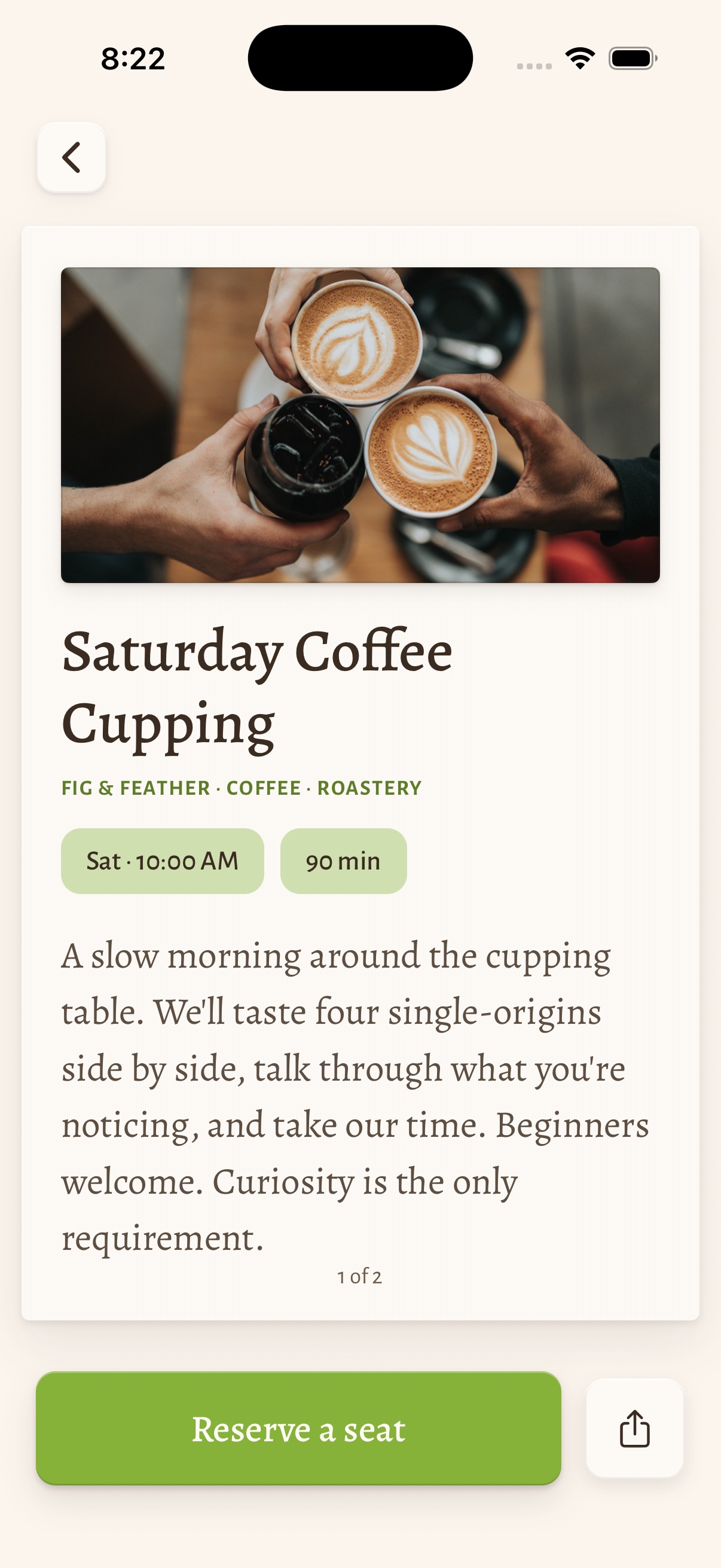 Saturday Coffee Cupping — details