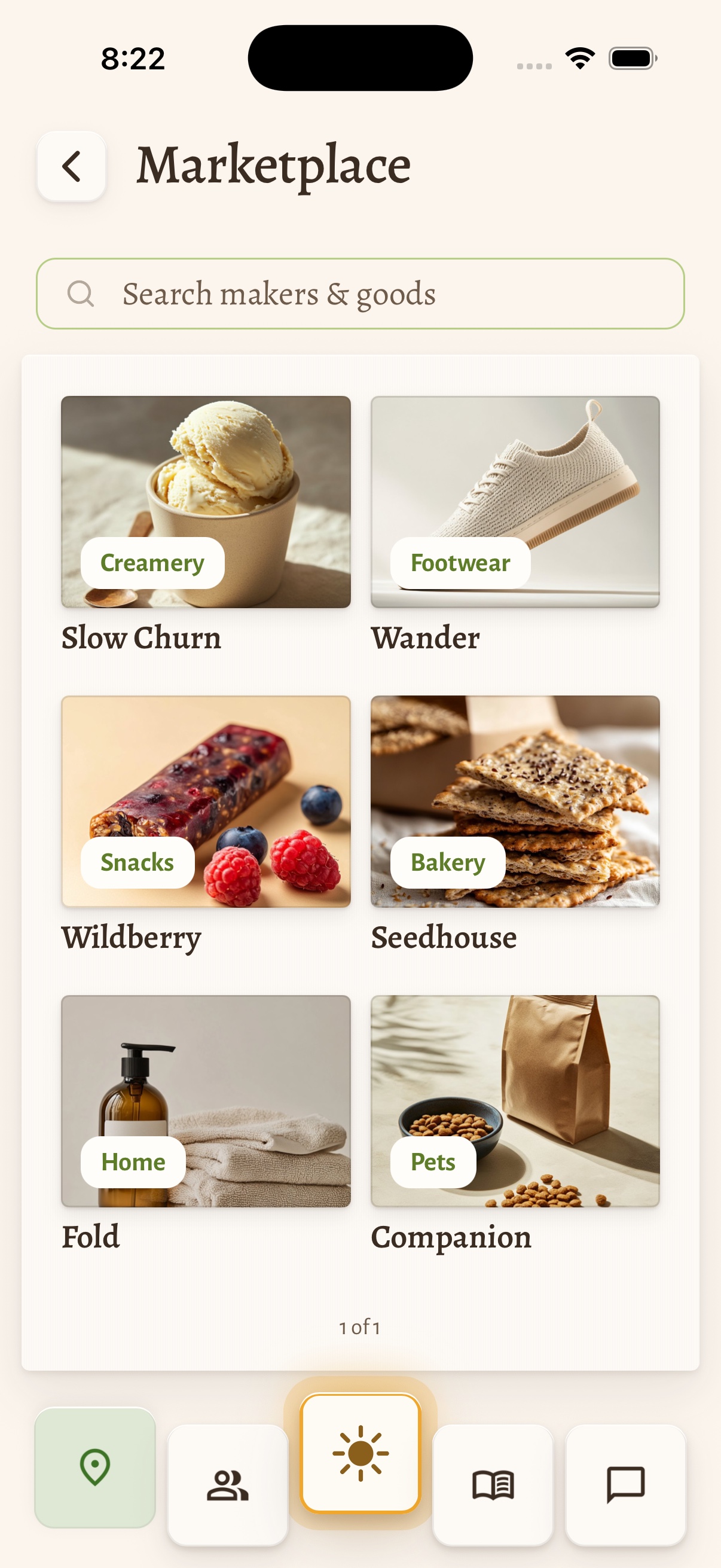 Mindful Marketplace makers grid in the Glimpse app