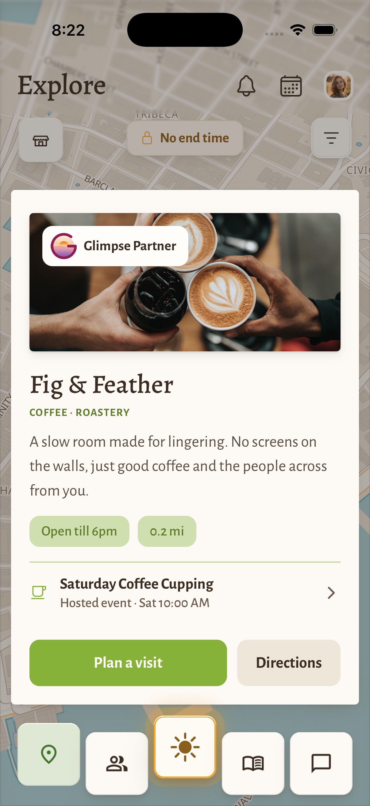 Fig & Feather partner card in the Glimpse app